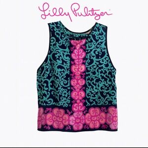 Lilly Pulitzer 100% silk back button tank blouse- sz M- great transition piece